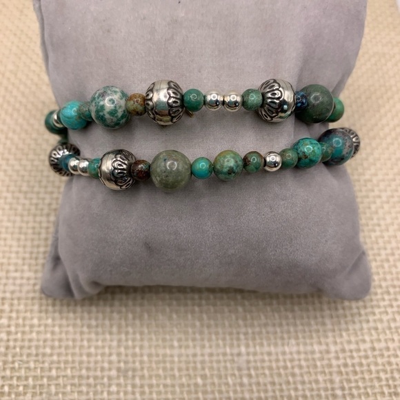 Sincerely Southwest Sterling Silver Turquoise Coil Bracelet - Picture 7 of 8